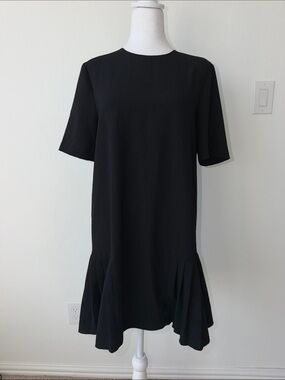 Zara Black Short-Sleeve Drop-Waist Mini Dress